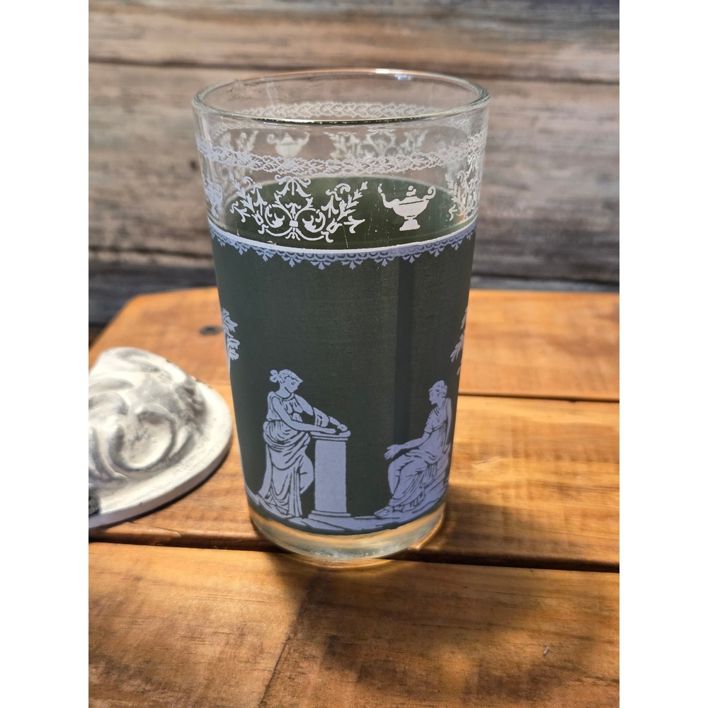 Vintage MCM Wedgewood Greek Hellenic Apollo Green Frosted Tumblers Glassware - Picture 3 of 11